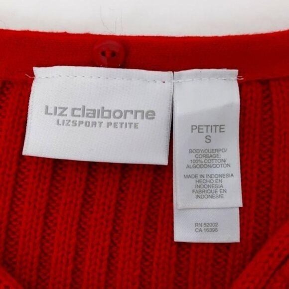 Liz Claiborne Womens Sweater Cardigan Red full zip long sleeve w/black collar PS - Picture 8 of 10